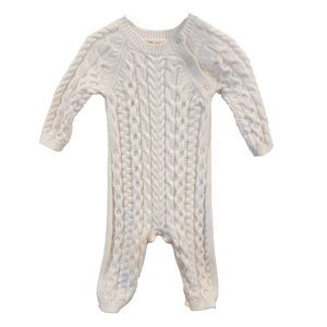 Hope & Henry Baby 6-12M White Cable Knit Sweater Romper One Piece Cotton